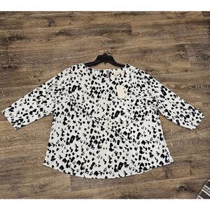 Melloday White with Black Accent Blouse SIZE 1X NWOT